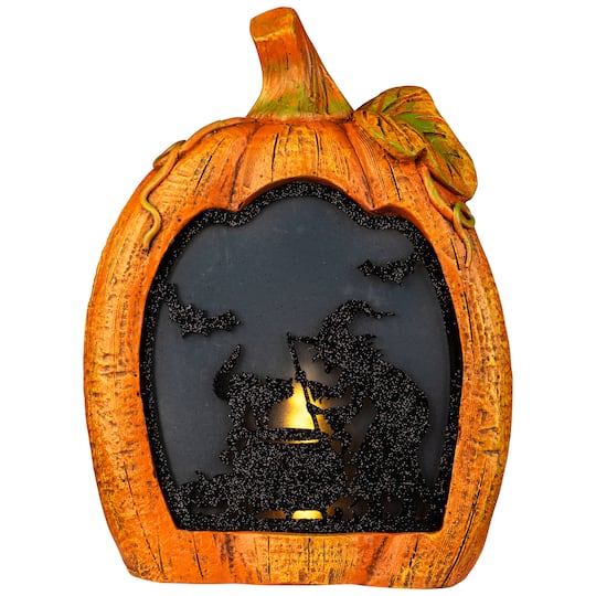 Northlight 13" Witch Stirring Flickering Cauldron Scene Inside Pumpkin Halloween Décor in Orange/Black | Michaels®